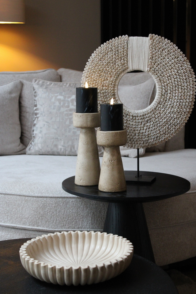 AARDEWERK KANDELAAR | BEIGE | SET VAN 2
