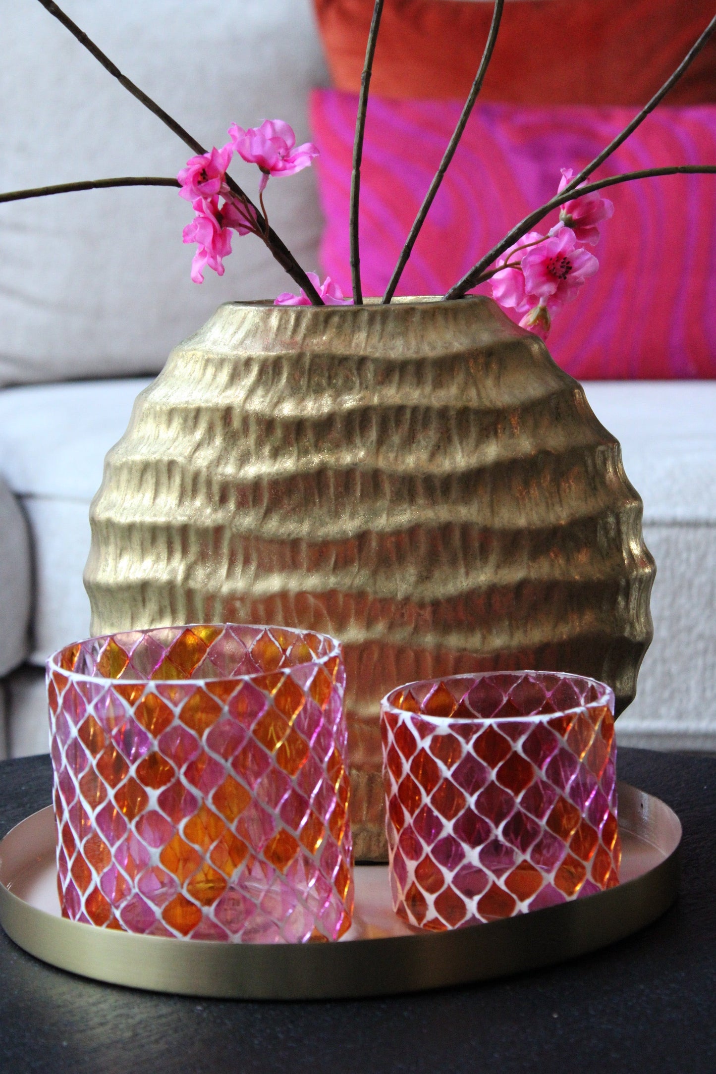 WAXINELICHTHOUDER | MOSAIC | FUCHSIA/ORANJE