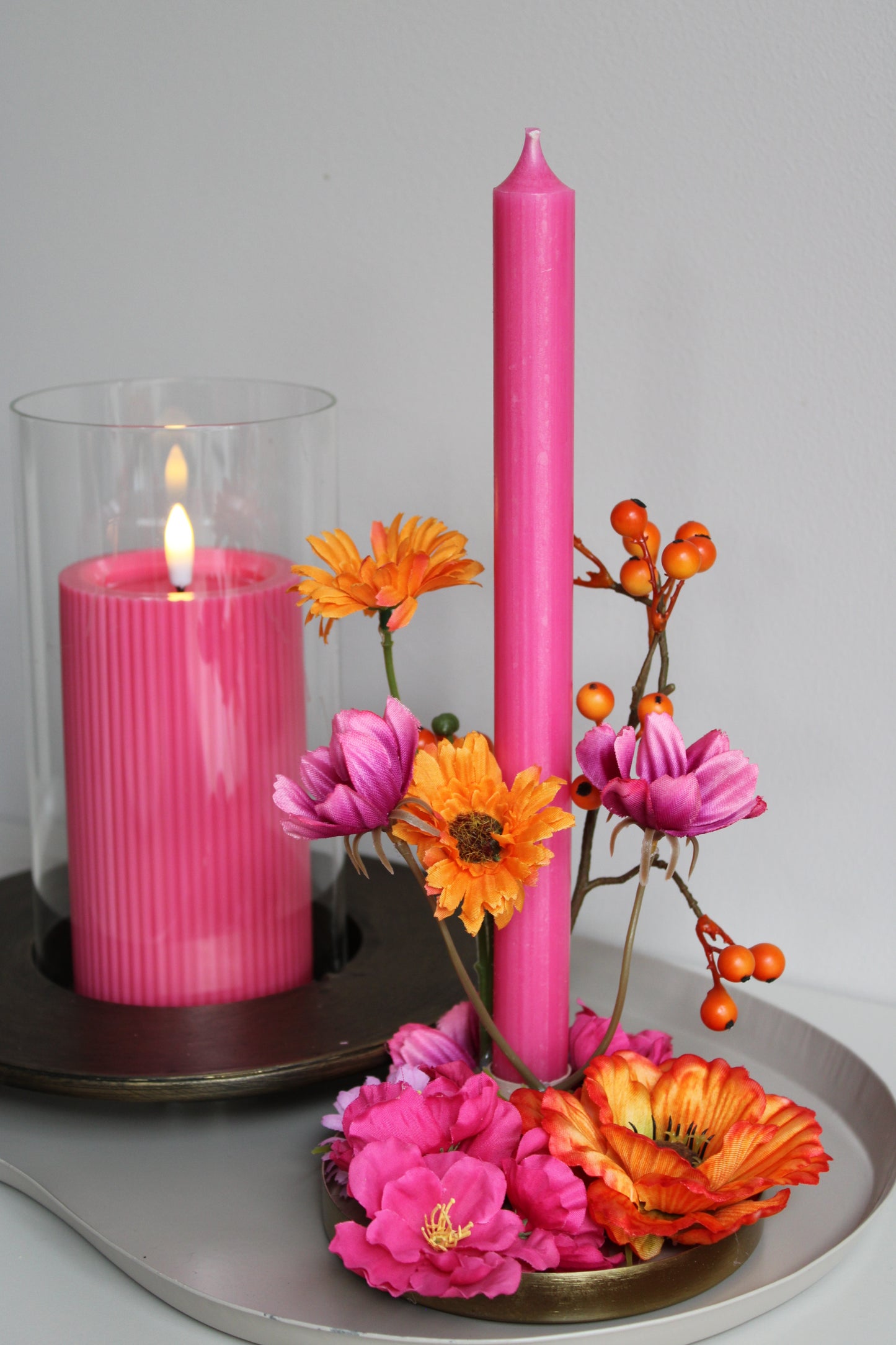 WILDFLOWER KANDELAAR | ZIJDEBLOEM | FUCHSIA/ORANJE