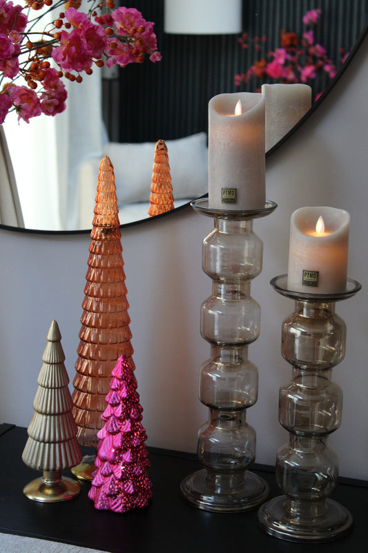 KERSTBOOM SET VAN 3 | ORANJE/FUCHSIA  | LED | GLAS