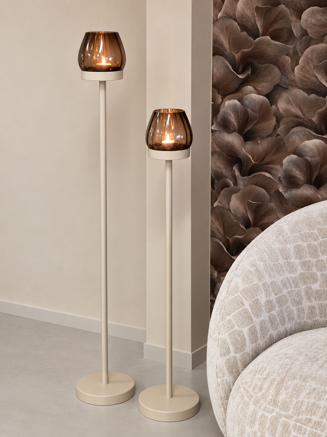 VLOERKANDELAAR | SET VAN 2 | RIBBED BROWN GLAS