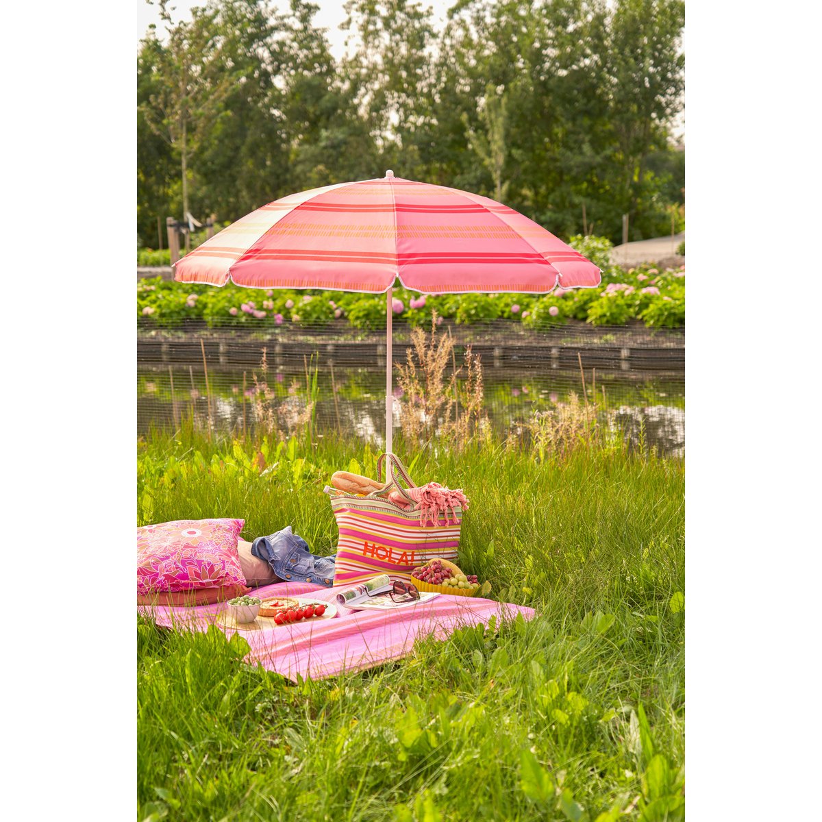 Stripe Strandparasol - H180 x Ø160 cm - Lichtroze