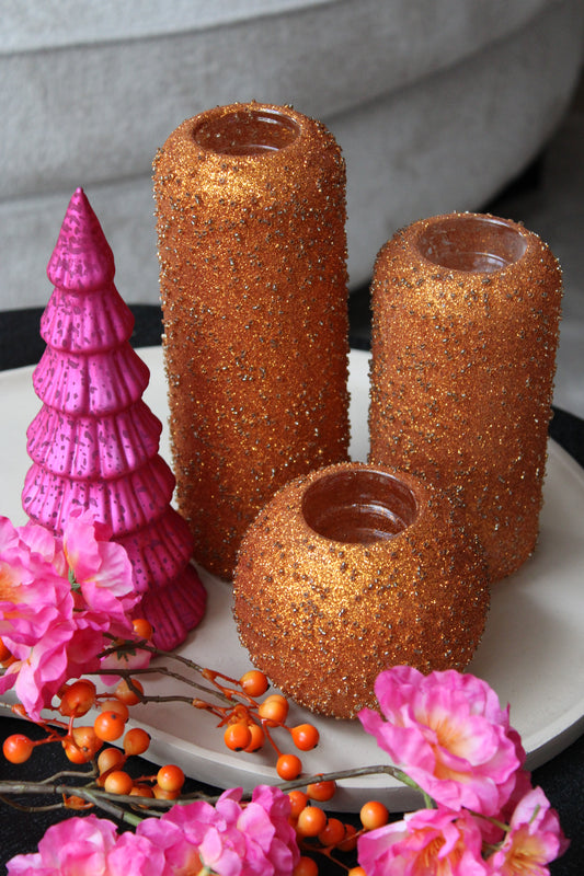 SPARKLY KANDELAAR | ORANJE | SET VAN 3