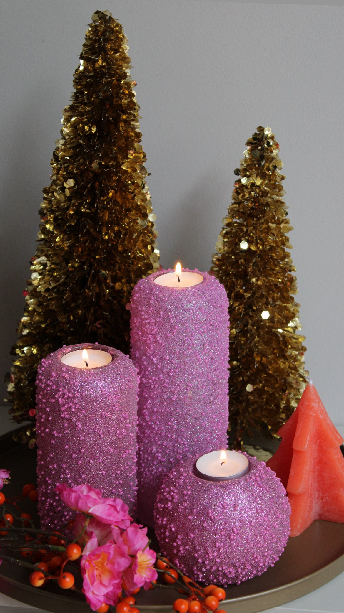 SPARKLY KANDELAAR | FUCHSIA | SET VAN 3