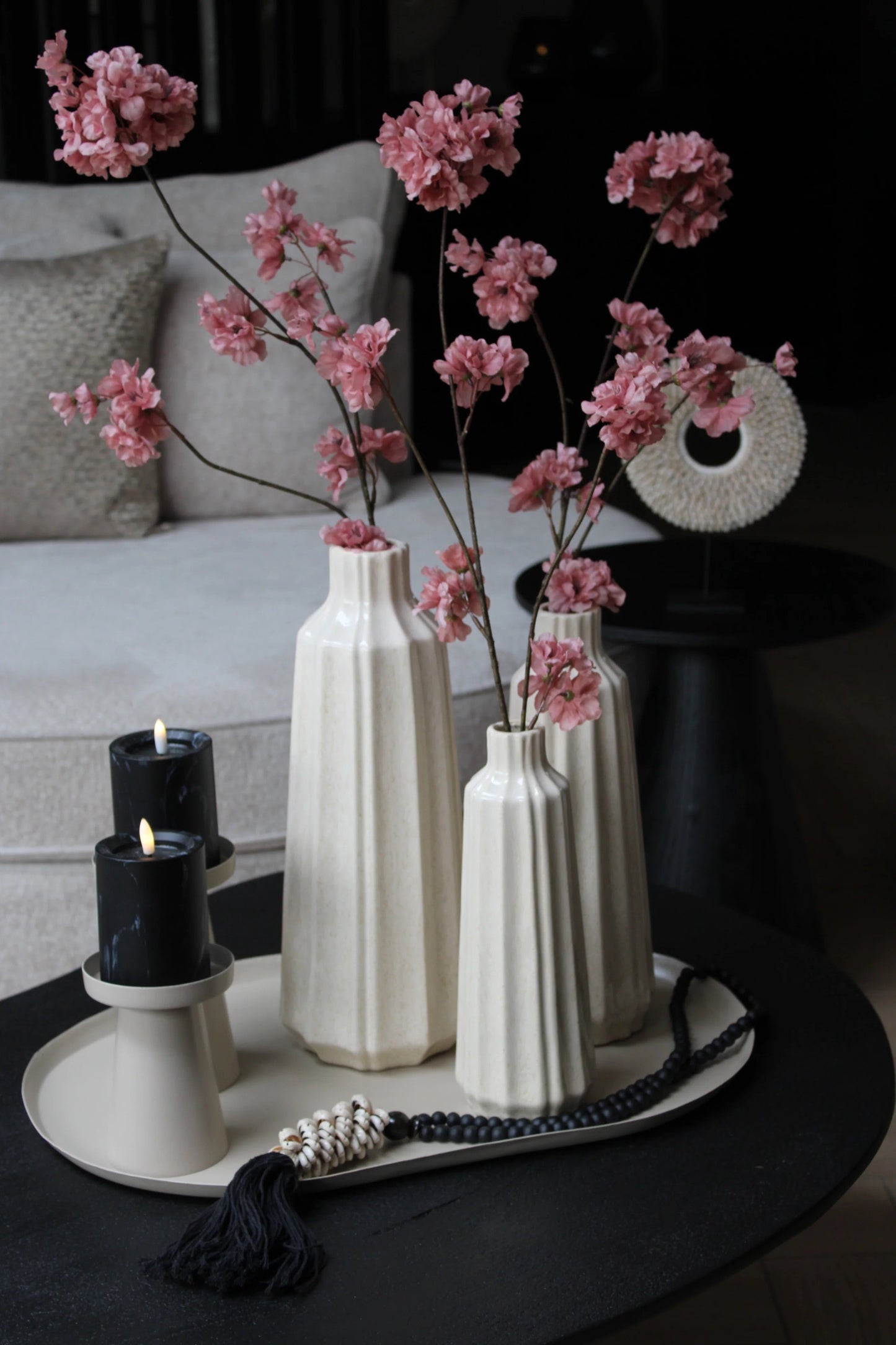 Stripe Vaas (ribbel) | Aardewerk – Beige