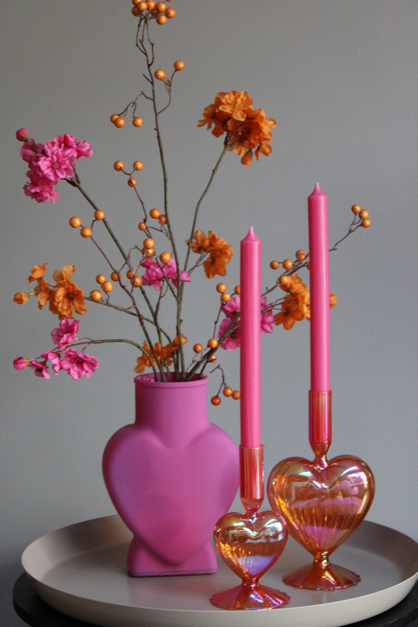 KAARSHOUDER LOVELY | ORANJE PARELMOER | 21 CM