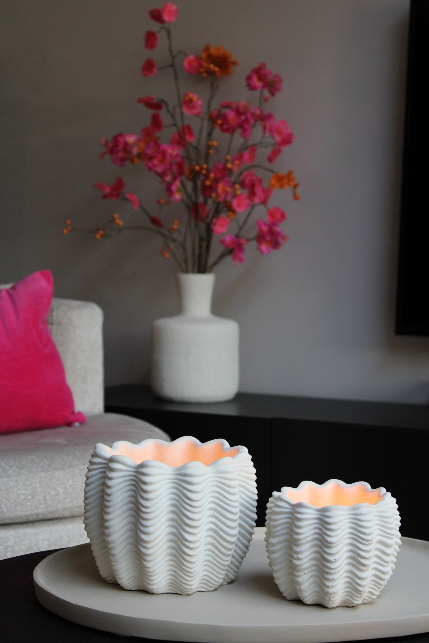 WAXINELICHT HOUDER OCEANA | CREME | SET VAN 2
