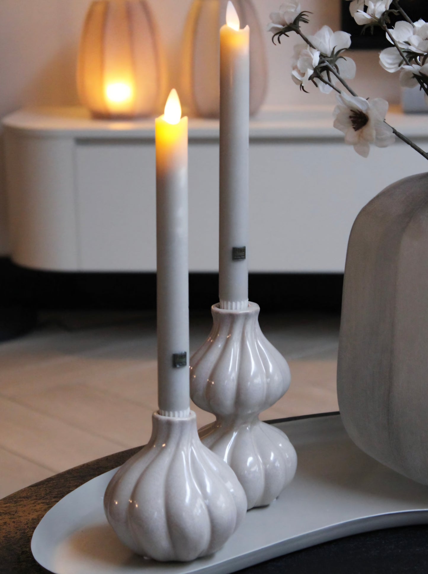 AARDEWERK KANDELAAR | TAUPE | 3 FORMATEN