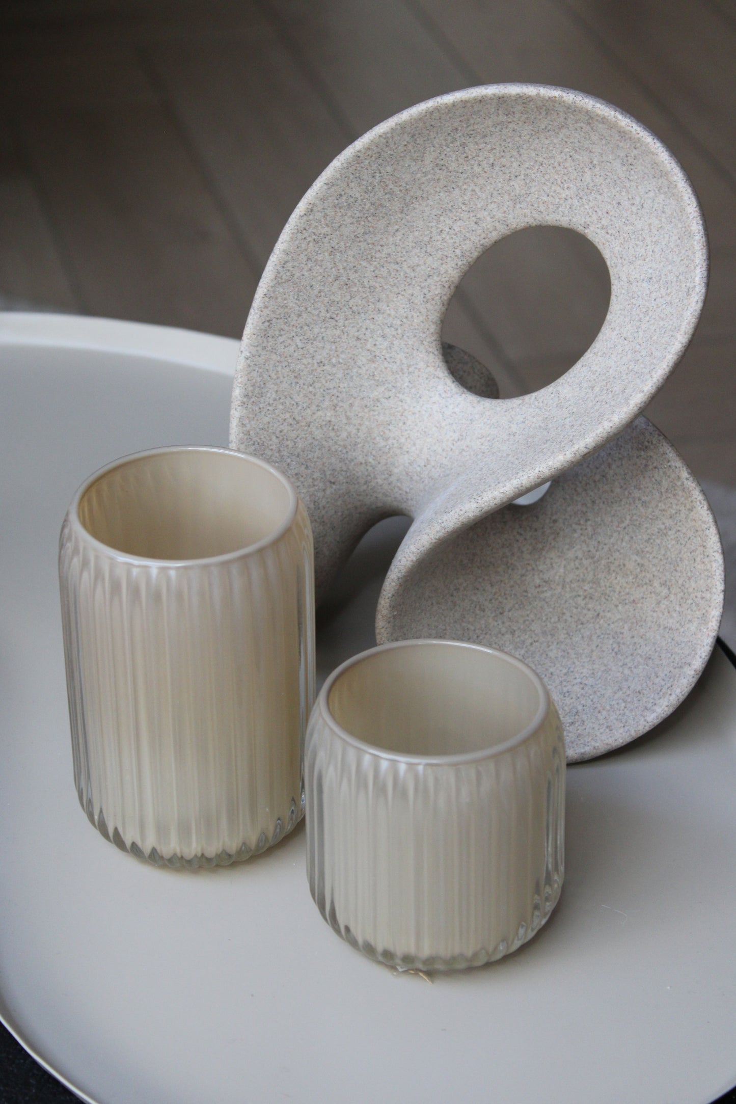 TEALIGHT ROMAN | STRIPE | LIGHT TAUPE
