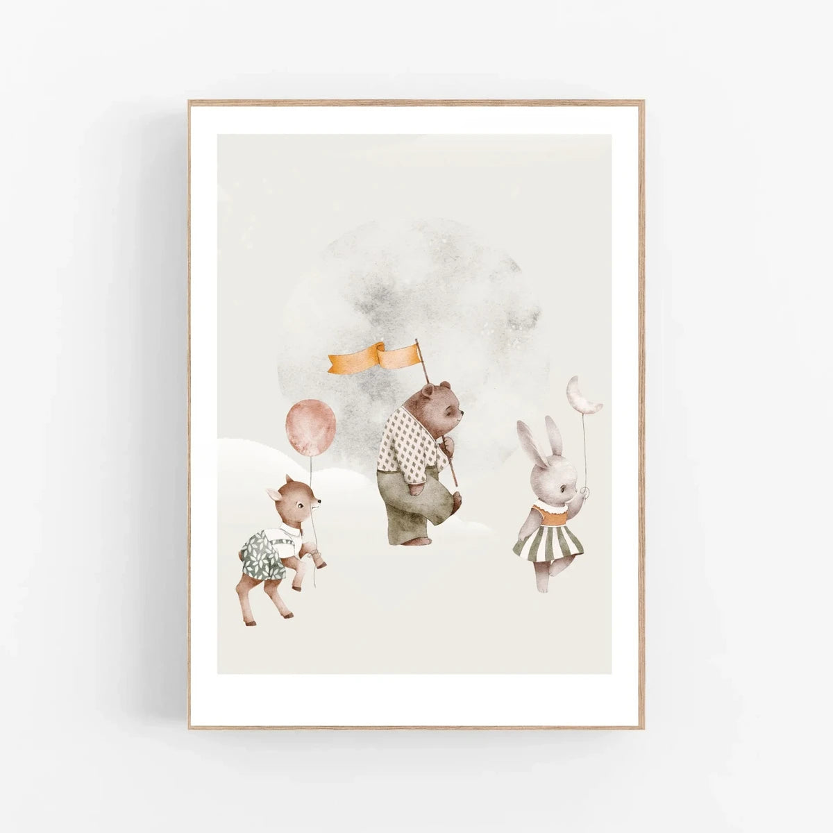 Set van 3 posters - Bosdierenfeestje | De Nachtparade - Bosdieren - Wolken - Kinderkamerposter - Babykamerposter - Wanddecoratie