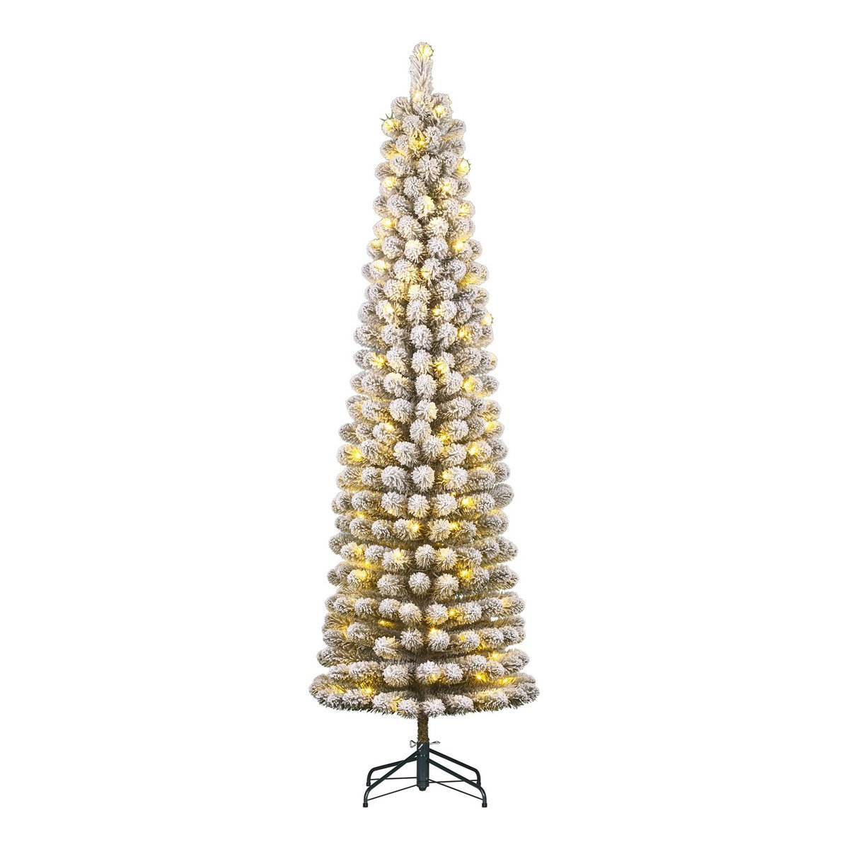 Charlton Smalle Kunstkerstboom met Warm Witte LED Verlichting - H215 x Ø56 cm - Groen Frosted