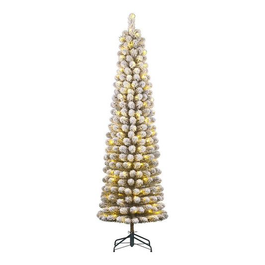 Charlton Smalle Kunstkerstboom met Warm Witte LED Verlichting - H215 x Ø56 cm - Groen Frosted