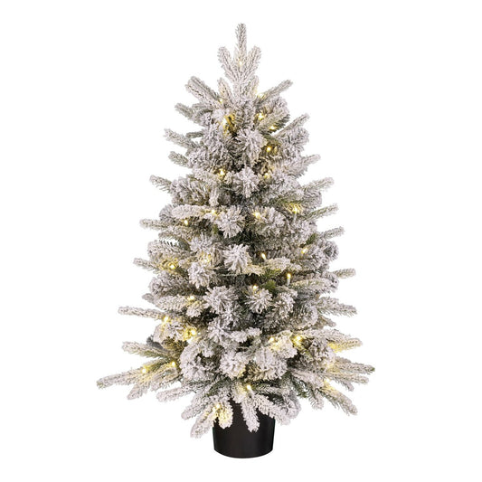 Grimshaw Kunstkerstboom in Pot met LED Verlichting en Timerfunctie - H90 x Ø61 cm - Groen, Wit