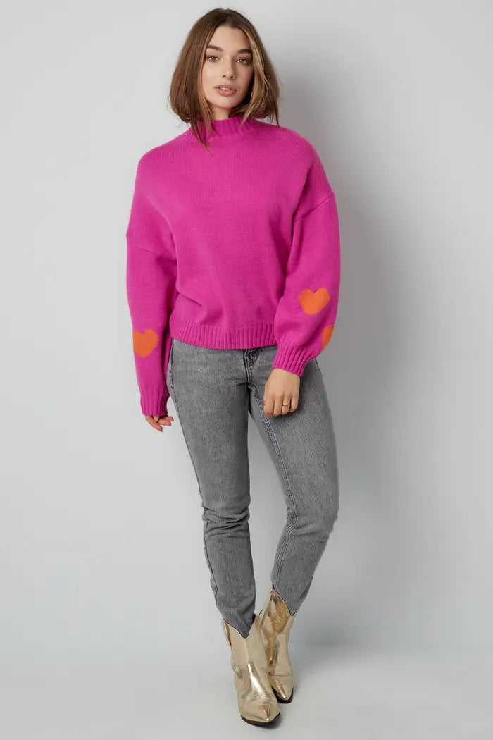 Comfort Heart Knit sweater - fuchsia