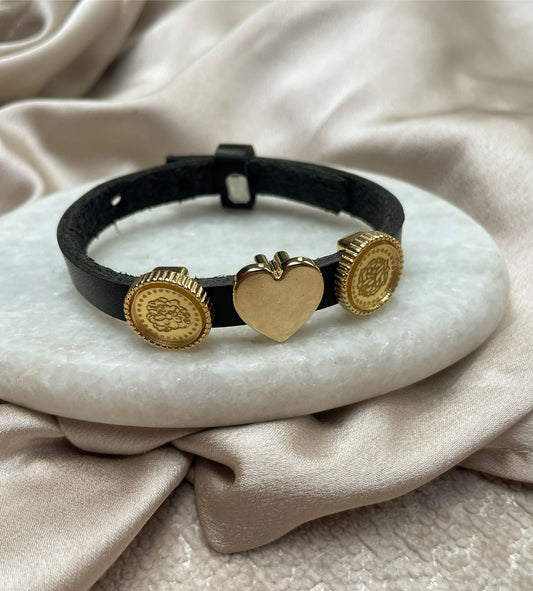 Lederen geboortebloem armband hart (zwart)