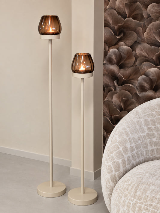 VLOERKANDELAAR | SET VAN 2 | RIBBED BROWN GLAS