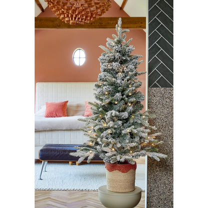 Grimshaw Kunstkerstboom in Pot met LED Verlichting en Timerfunctie - H90 x Ø61 cm - Groen, Wit