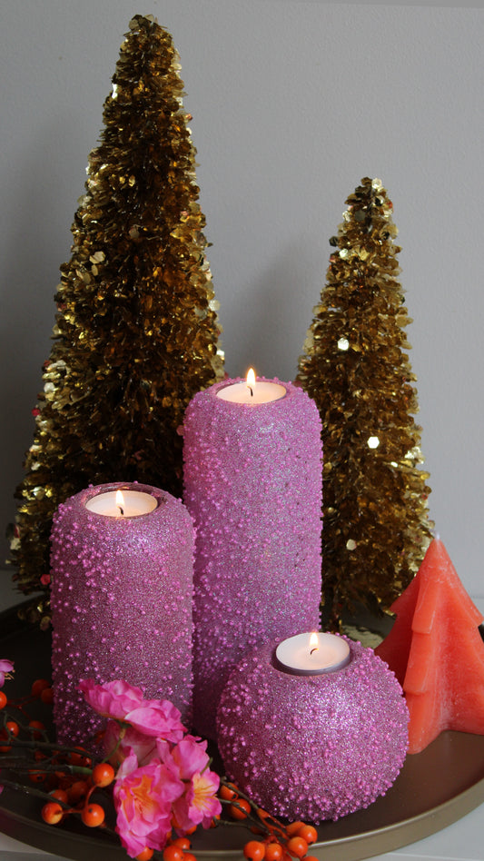 SPARKLY KANDELAAR | FUCHSIA | SET VAN 3