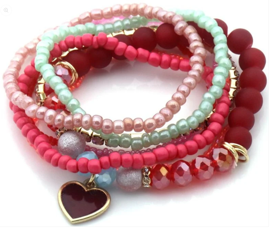 AA 0312 - Armbandenset – 5 stuks – Glaskralen & Bedel