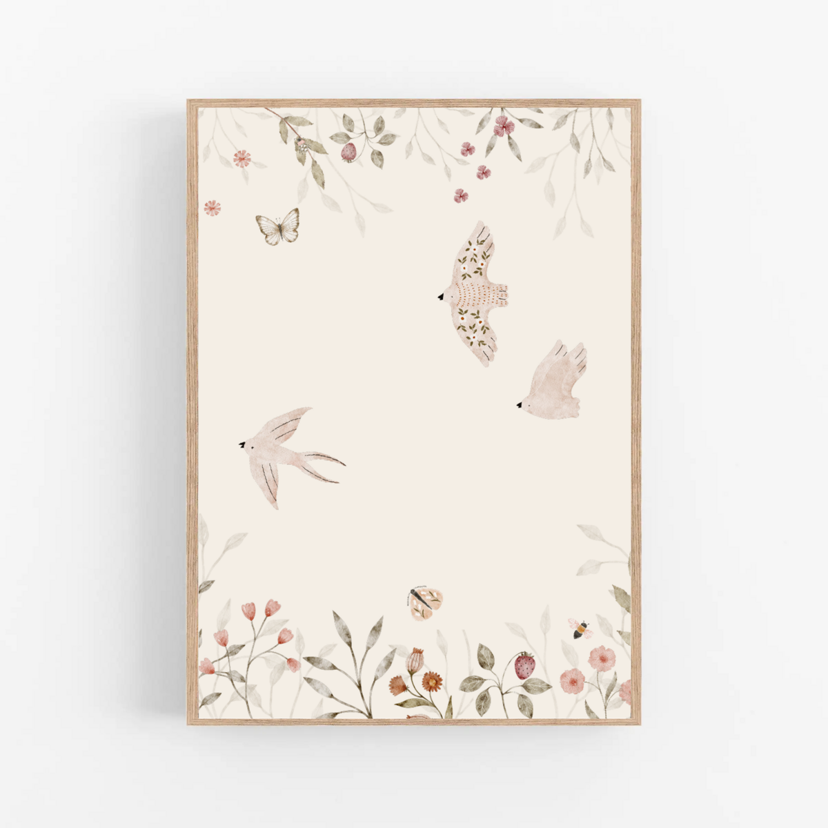 Set van 3 posters - Kevertjes, vogels en bloemen | Spring garden - Bloemen - Insecten - Kinderkamer poster - Babykamer poster - Wanddecoratie