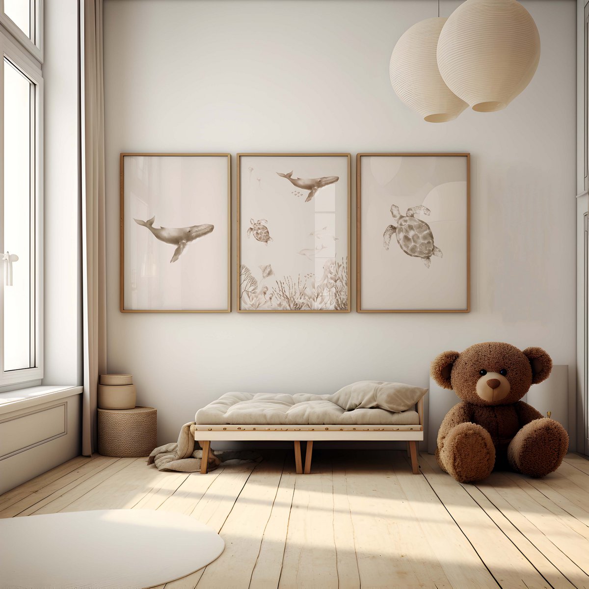 Set van 3 posters - Onderwaterwereld set #2 | Zeedieren  - Kinderkamer poster - Babykamer poster - Wanddecoratie