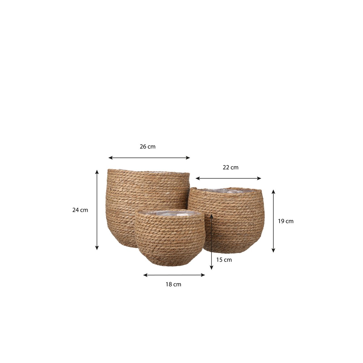 Jorck Plantenmand - Set van 3 - H24 x Ø26 cm - Zeegras - Lichtbruin