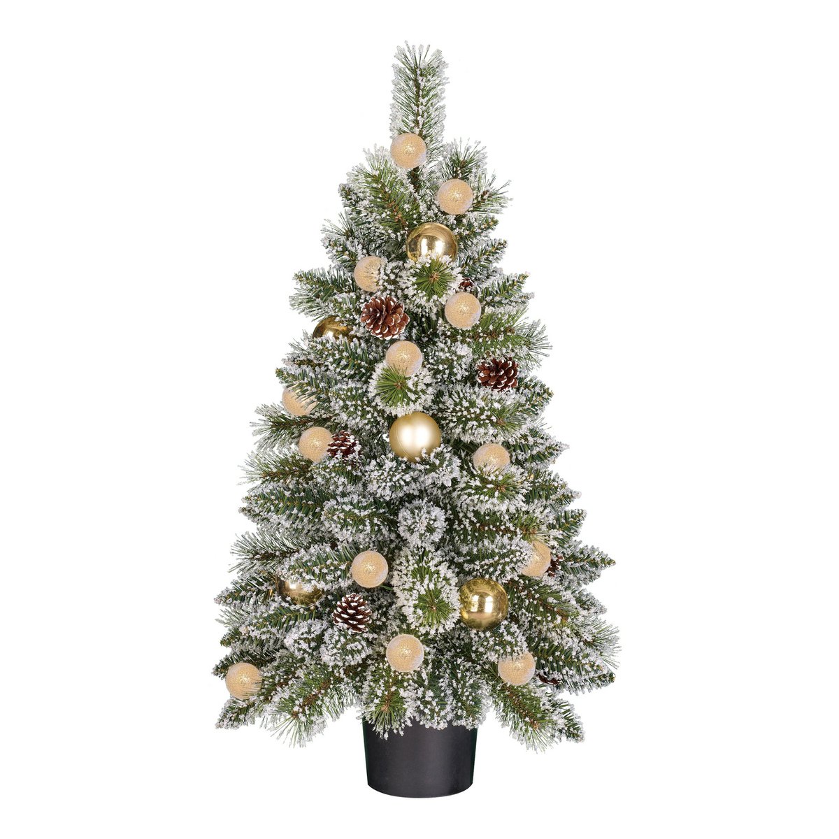 Kaprun Kunstkerstboom in Pot met LED Verlichting en Timerfunctie - H90 x Ø51 cm - Groen, Goud