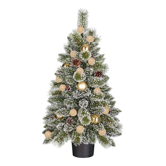 Kaprun Kunstkerstboom in Pot met LED Verlichting en Timerfunctie - H90 x Ø51 cm - Groen, Goud