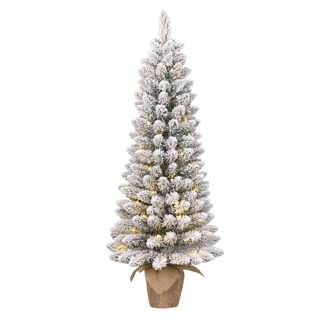 Gerlos Smalle Kunstkerstboom in Jute met Warm Witte LED Verlichting - H90 x Ø41 cm - Groen Frosted