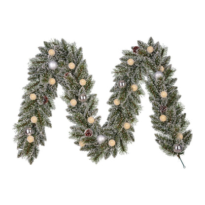 Kaprun Guirlande met LED Verlichting en Timerfunctie  - L270 x Ø25 cm - Zilver, Groen