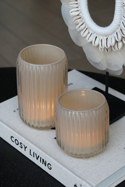 TEALIGHT ROMAN | STRIPE | LIGHT TAUPE