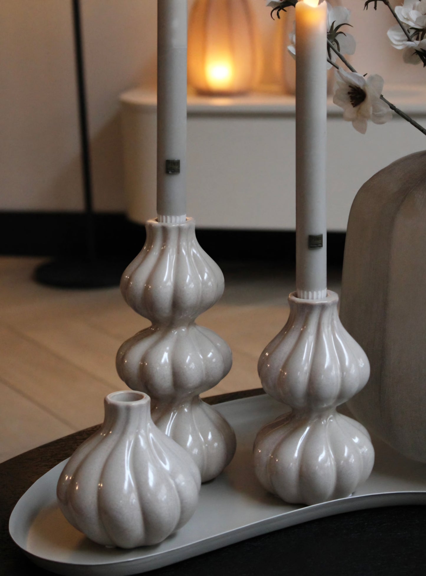 AARDEWERK KANDELAAR | TAUPE | 3 FORMATEN