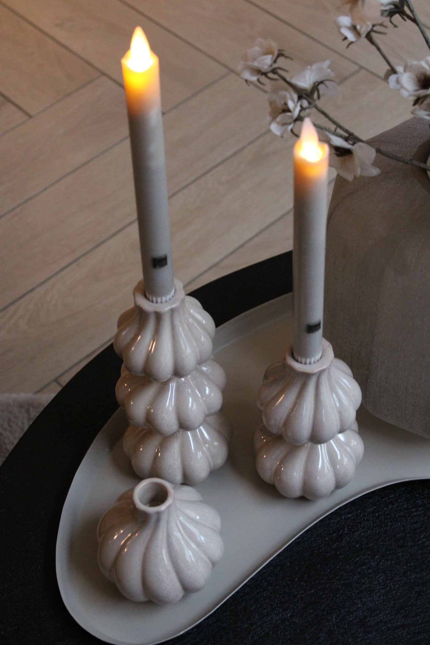 AARDEWERK KANDELAAR | TAUPE | 3 FORMATEN