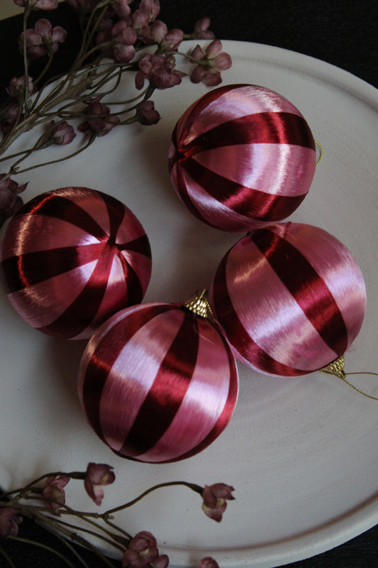 KERSTBAL | ROOD/ROZE | SET VAN 4