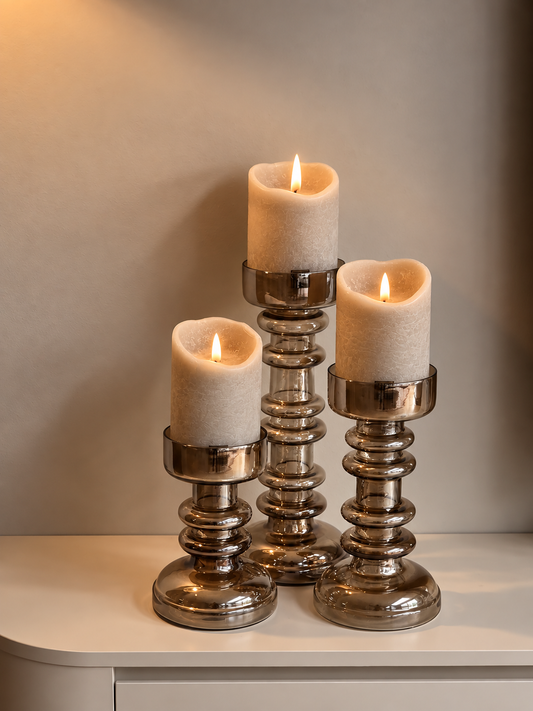 GLAZEN KANDELAAR | LUSTER | SET VAN 3
