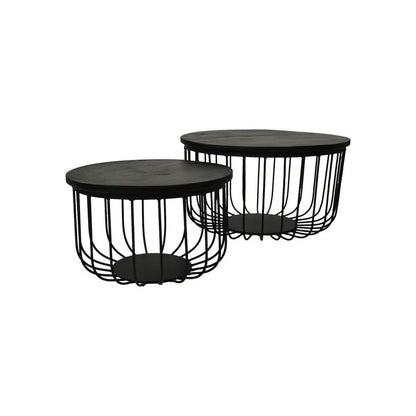 Salontafel Maden - ø60 cm - Zwart - Mangohout/ijzer - Set van 2