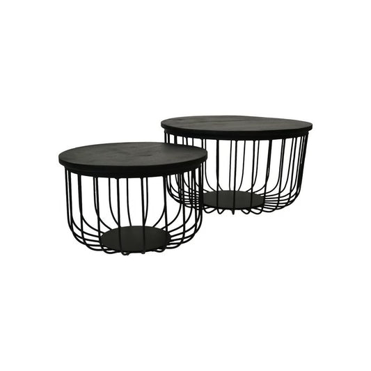 Salontafel Maden - ø60 cm - Zwart - Mangohout/ijzer - Set van 2